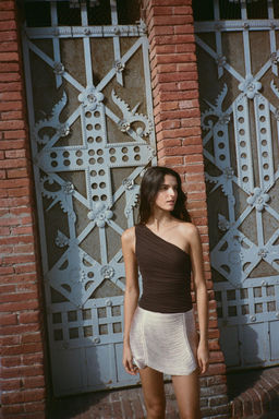 ASYMMETRIC DRAPED TULLE BODYSUIT