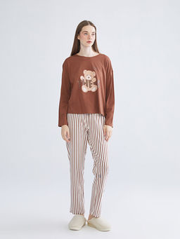 Bisiklet Yaka Bask?l? Kad?n Pijama Tak?m?