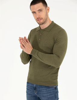 A__k Ye_il Slim Fit Polo Yaka Y_n Kar___ml_ Basic Triko Kazak - Pierre cardin фото 2