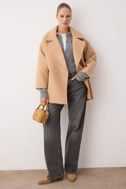 Vizon Buklet Kruvaze Oversize Midi Kaban TWOAW26KB00070 - Trendyolmilla фото 6