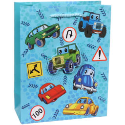 Цена за 12 шт. Пакет подарочный "Машинки" 18*23*8 см, микс