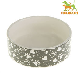 Миска керамическая Лапки 250 мл - 11.511.54.5 см, серая/белая - Пижон фото 2