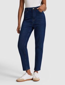 Koyu Mavi Mom High Waist Fit Jean Pantolon