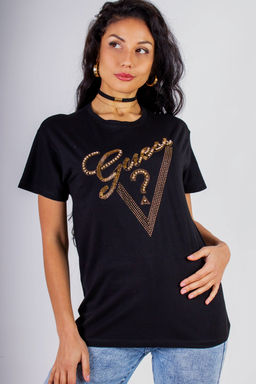 Футболка "Guess" с треугольником стразы, камешки, бусины