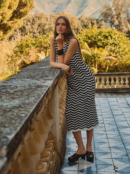 V Yaka ?izgili Triko Elbise