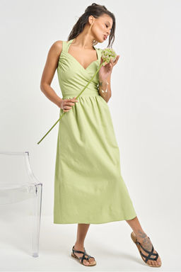 Сарафан льняной со шнуровкой на спине оливковый