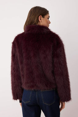 Bordo Oversize Kal?p Kurk Biker Ceket Mont TWOAW26MO00058 - Trendyolmilla фото 5