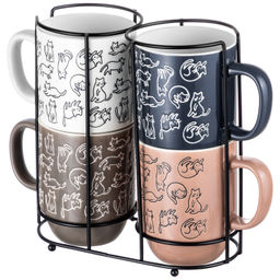 Набор кружек 4 пр. 400 мл 12*8,5*11см "Кошачья жизнь" на металлической подставке