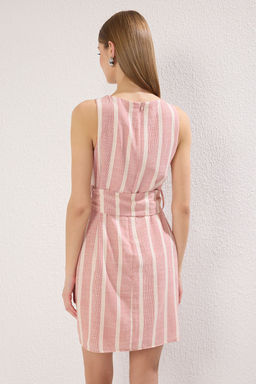 TRENDYOLMILLA Haki Kemerli Cizgili Vucudu Saran Astarl? Mini Dokuma Elbise TWOSS19XN0010  фото 9