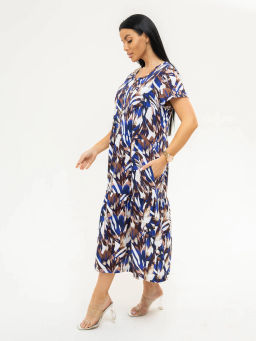 Платье женское, цвет синий бежевый