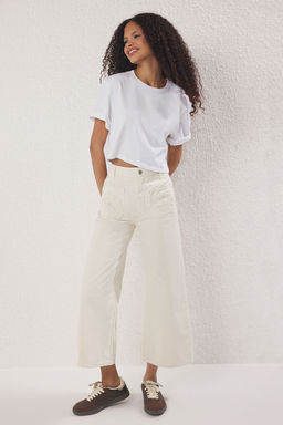 Beyaz Yuksek Bel Nak?s Detayl? Culotte Jeans TWOSS25JE00284