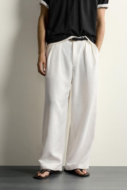 PANTAL?N RELAXED FIT ESTRUCTURA PLIEGUES / Blanco - Zara фото 2