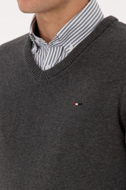 Erkek Slim Fit V Yaka Antrasit Melanj Basic Kazak - U.s. polo assn фото 7