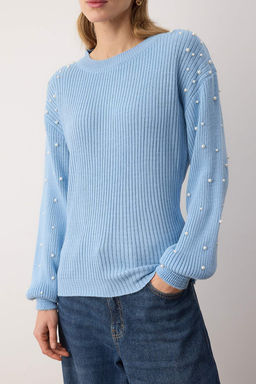 Ac?k Mavi Inci Detayl? Bisiklet Yaka Triko Kazak TWOAW22KZ1493