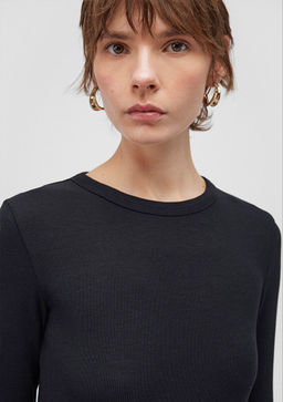 Uzun Kollu Siyah Basic Tisort - Mavi фото 6