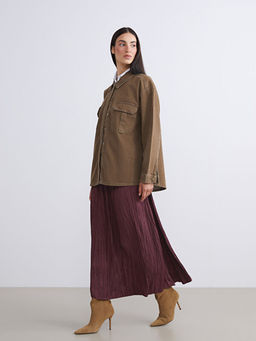 Beli Lastikli Saten Pileli Etek