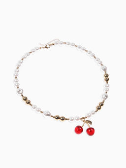 Кулон на жемчужных бусах "Вишня", цвет белый в золоте