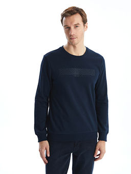 Bisiklet Yaka Uzun Kollu Bask?l? Erkek Sweatshirt