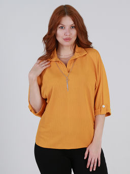 Блузка трикотажная с украшением горчичная - Almond фото 2