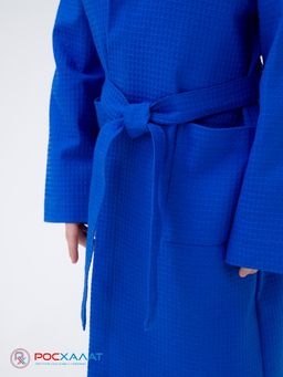 Детский вафельный халат с капюшоном синий В-07 (16)