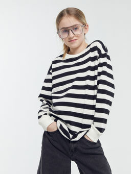 Лонгслив для девочек в черно-белую полоску - Mark formelle фото 2