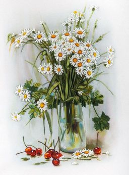 Набор для вышивания PANNA Живая картина JK-2036 Ромашки и вишни 21.5 х 30 см