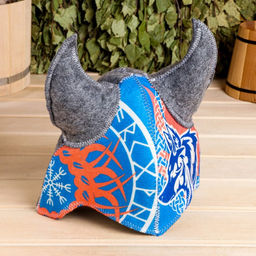 Шапка для бани и сауны «Викинг с волком», войлок, синий, «Добропаровъ»