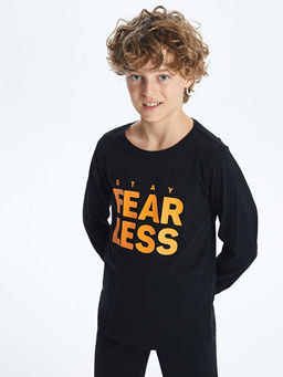 Bisiklet Yaka Bask?l? Uzun Kollu Erkek ?ocuk Pijama Tak?m?