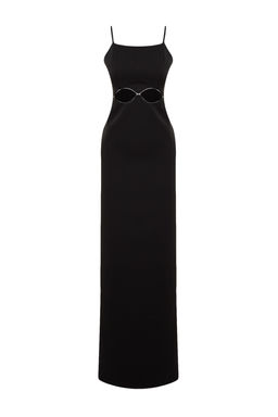Siyah Dokuma Pencere/Cut Out Detayl? Uzun Gece Abiye Elbise TPRSS23AE00028 - Trendyolmilla фото 7