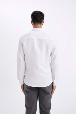 Текстурированная рубашка с длинными рукавами и воротником-поло приталенного кроя - Defacto фото 5