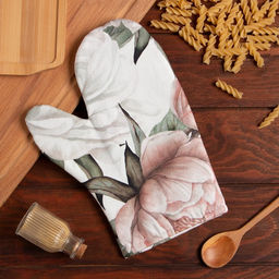 Прихватка-варежка Этель. Пионы, 20?27 см, белая, двухсторонняя