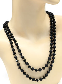 Бусы длинные из шунгита искусственного и циркона шарик 8мм