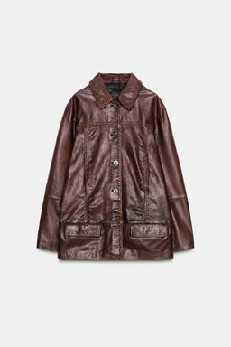 WASHED EFFECT LEATHER JACKET - Zara фото 6