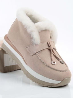 04-5520-7 LT. BEIGE Ботинки зимние женские (натуральная кожа, 100% шерсть)