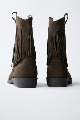 LEATHER COWBOY ANKLE BOOTS WITH FRINGES - Zara фото 5