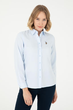 Женская голубая базовая рубашка с длинным рукавом - U.s. polo assn фото 9