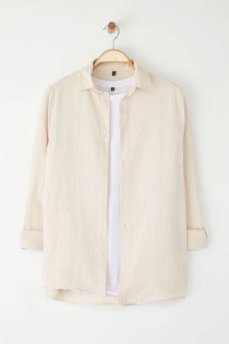 Trendyolmilla Man Tas Oversize Fit Keten Gorunumlu Gomlek Yaka Dokuma Gomlek TMNSS25GO00080  фото 2