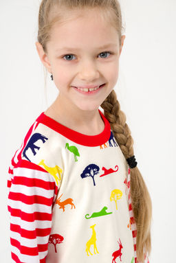 Пижама детская из джемпера и брюк без манжет из интерлока Сафари красный полоса - Амадэль фото 18