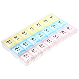 Цена за 3 шт. Таблетница - органайзер 21 ячейка "Три недельки", цвет как на фото, 21,5*12*2,3см (пакет с подвесом)