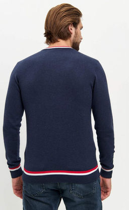 Пуловер однотонный мужской с V-образным вырезом F021-15-0046 blue melange - Fine joyce фото 8