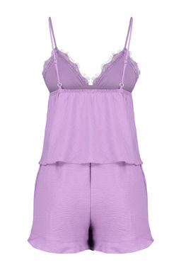 Trendyolmilla Mor Dantelli ve F?rf?r Detayl? Ip Ask?l? Sortlu Dokuma Pijama Tak?m? THMSS24PT00018  фото 8