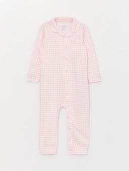 Bebe Yaka Uzun Kollu Ekose Desenli K?z Bebek Tulum