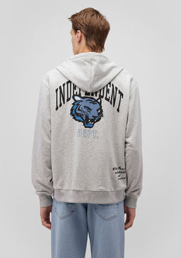 S?rt Bask?l? Kapusonlu Gri Sweatshirt - Mavi фото 4
