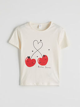 Bisiklet Yaka Kiraz Bask?l? K?z ?ocuk Ti??rt