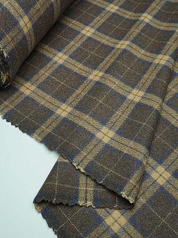 Шерсть пальтово-костюмная Твид Клетка бежево-синяя на коричневом, ш.1.5м, шерсть-50%, п/э-50% - Купава фото 9