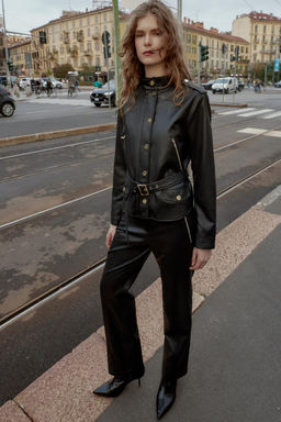 FAUX LEATHER JACKET WITH BELT