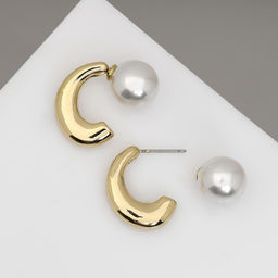 Серьги с жемчугом Эксклюзив полукольца, цвет золото - Qf фото 3