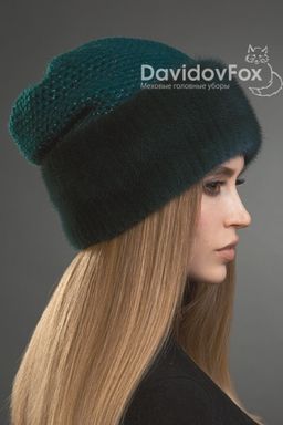 Шапка Камелия норка трикотаж изумруд