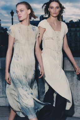 VESTIDO PLISADO ENCAJE ZW COLLECTION / Crudo