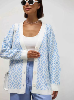 K13407 Кардиган (вязаный трикотаж) ГОЛУБОЙ